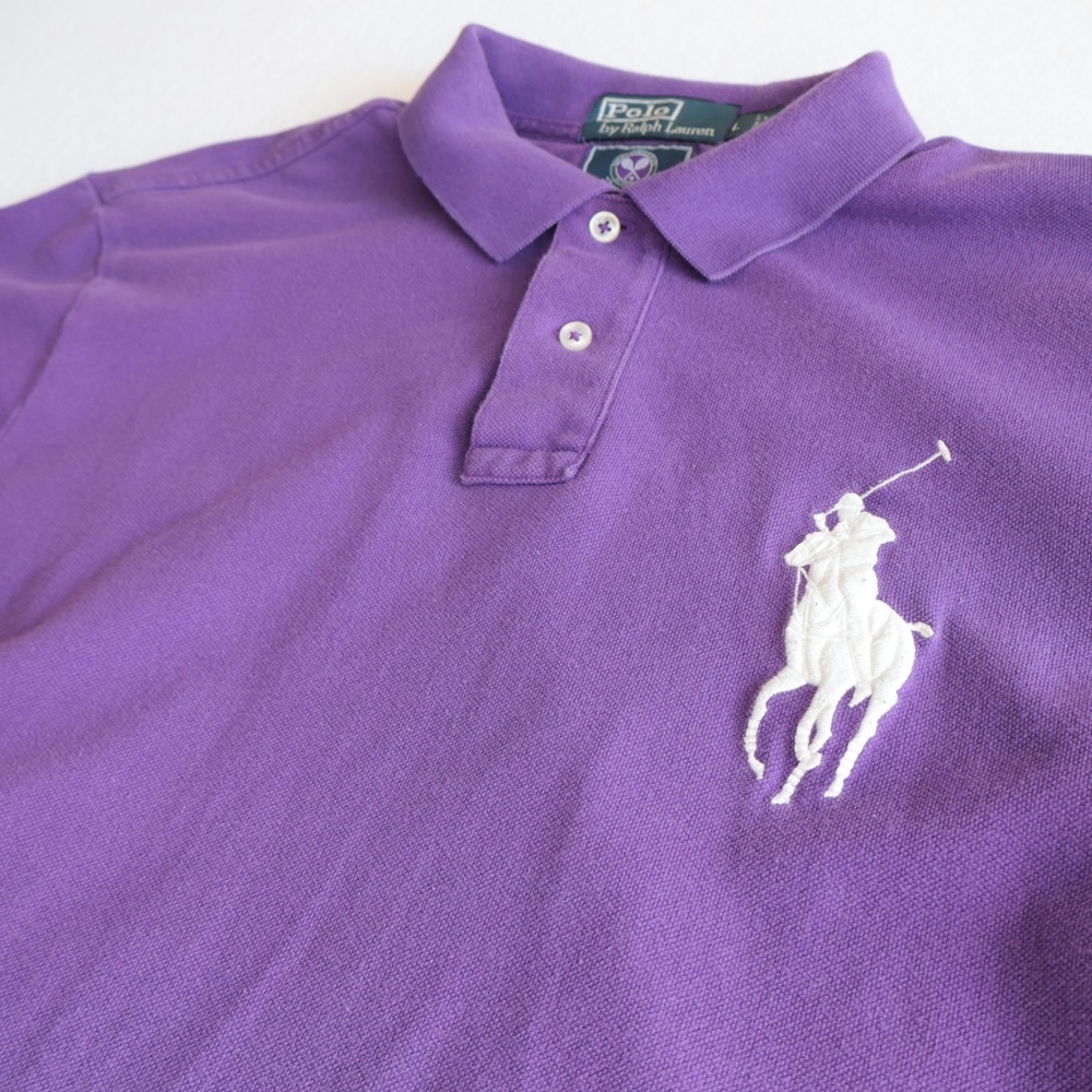 Vintage Polo Ralph Lauren Wimbledon Polo Shirt Mens L Purple Big Pony Custom Fit